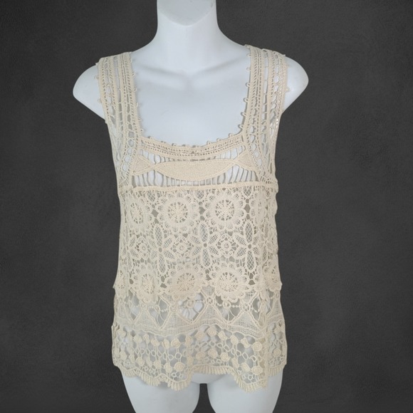 American Rag Tops - American Rag Womens Cream Crochet Tank Top Medium Boho‎ Festival Beach Cover Up